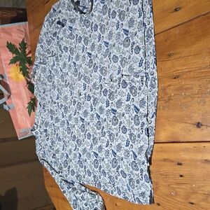 Rose & Olive Blue and Gray Floral Top Sz 1x